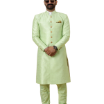 Stunning Pistachio Green Banarasi Brocade Achkan for Men | Father-Son Combo | Grooms & Weddings | Jaipurio